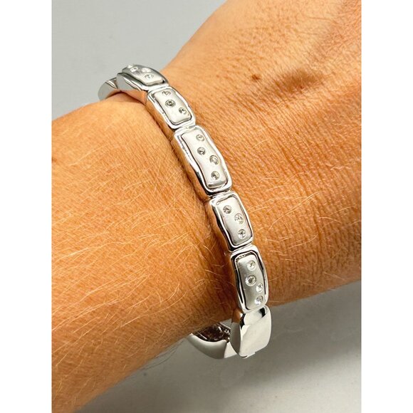 Swarovski Signed Hinged Bangle Bracelet Silver Color with Clear Crystals - Picture 11 of 11